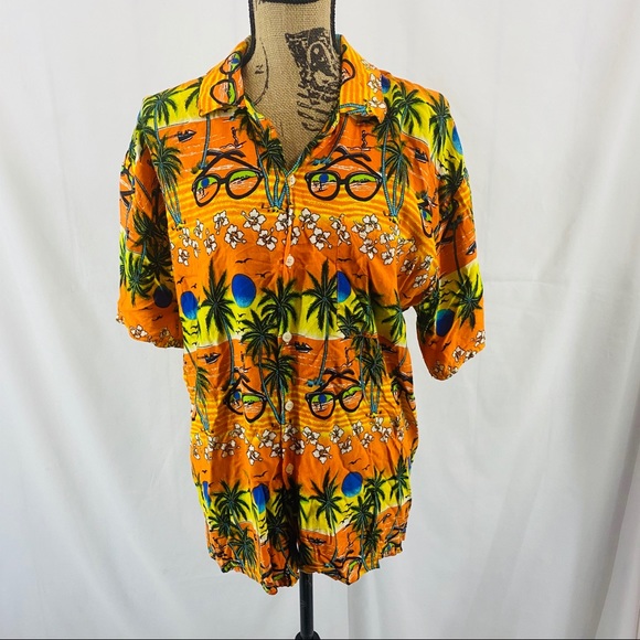 Tops - Vintage Hawaii Palm Sunset Sunglass Button Front